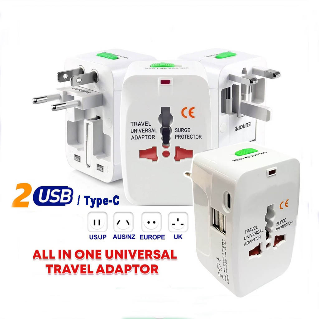 Universal Travel Adapter Plug Type C + 2USB All-In-One Adaptor Charger ...