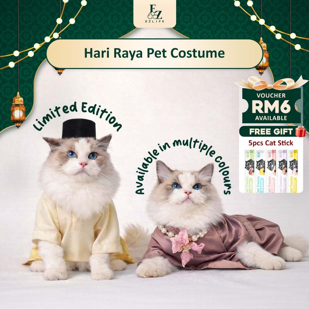 New Raya (FREE 5pcs CAT STICK) Pet Costume Hari Raya Baju Peplum Raya ...