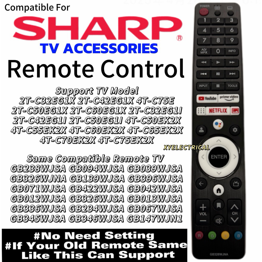 Sharp Android TV Remote Control For 2T-C50EGIX 2T-C60EGIX 2T-C32EGLI 2T ...