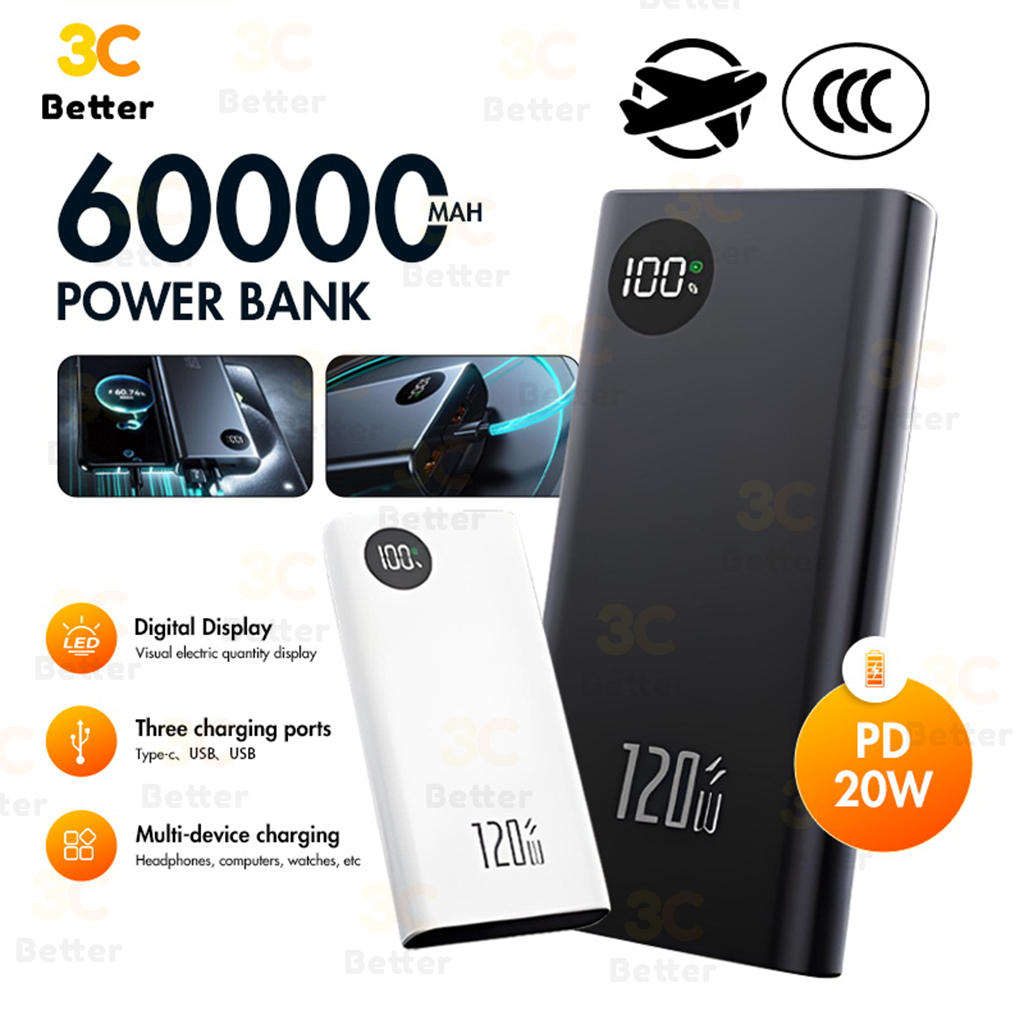 3C 60000mah Powerbank 120W Fast Charging Digital Display Dual USB Smart ...