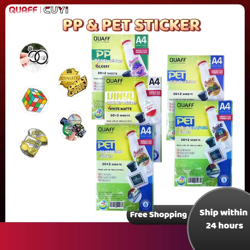 QUAFF Matte PP Waterproof Adhesive Backing A4 Stickers 22-Sheets ...