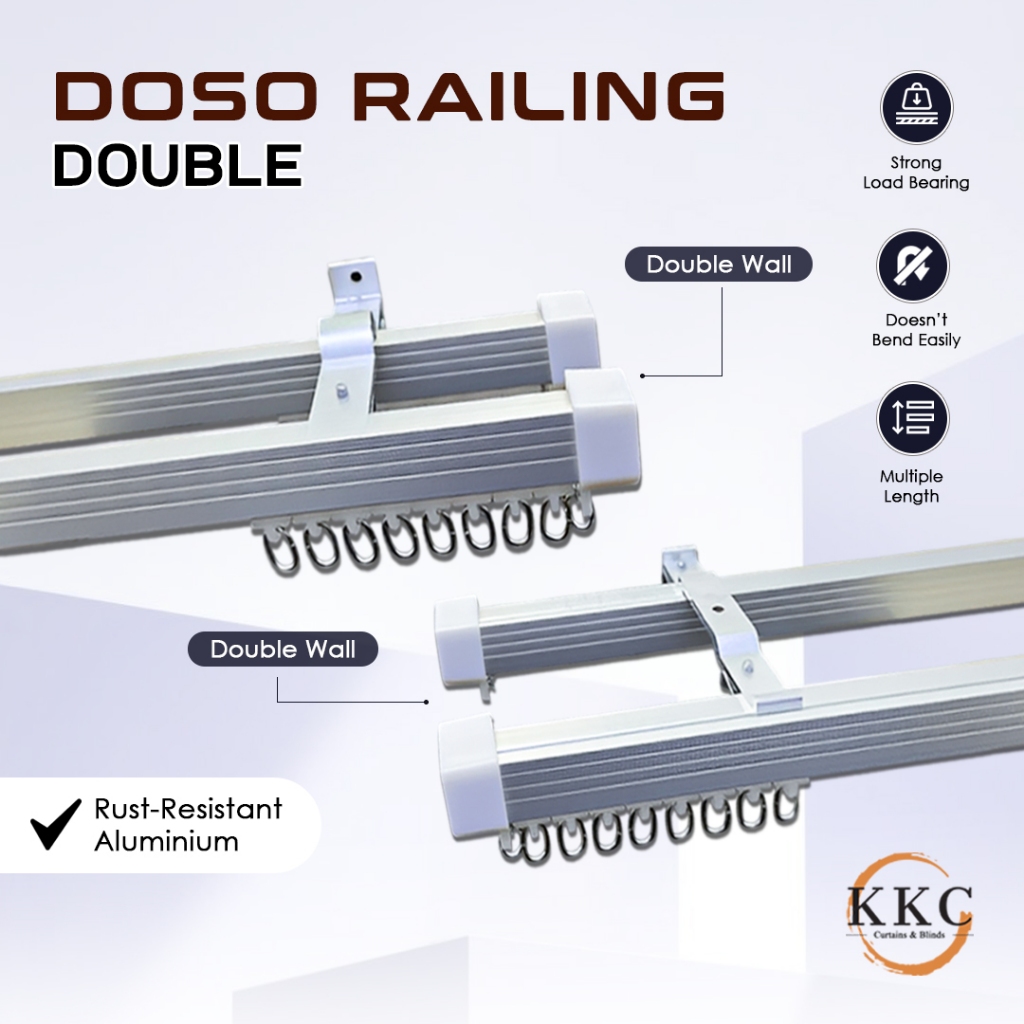 KKC Doso Track DOUBLE Aluminium Curtain Rail/Rail Langsir Premium Tebal ...