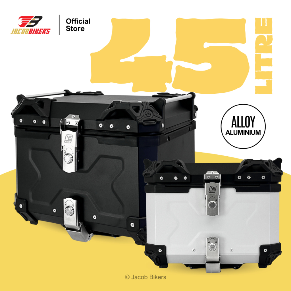 YELO 45L X Design Aluminium Top Box | Dual Lock | Black / Silver ...