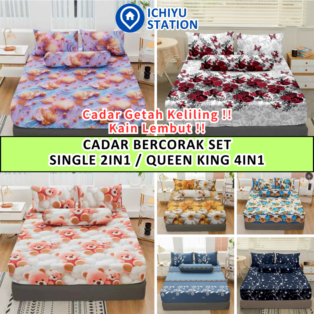 Cadar Queen / Cadar King 4in1 Cadar Single 2in1 Bed Sheet Murah Getah ...
