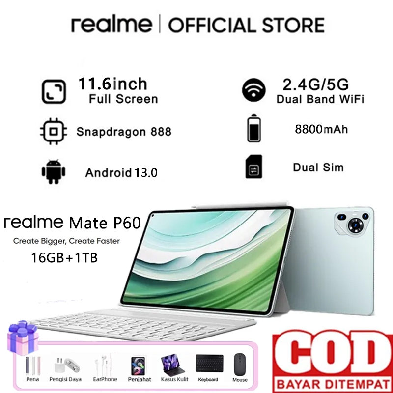 Realme Tablet Mate P60 l (16GB+1024GB)11.6inch"lPS Screen Tablet Android 13 Dual SIM 5G LTE 8800mAh Cheap Smart Tablet