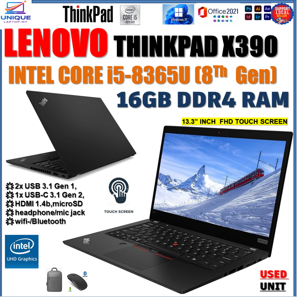 LENOVO THINKPAD X390 CORE i5-8365U (8Th Gen) 16GB RAM DDR4 512GB