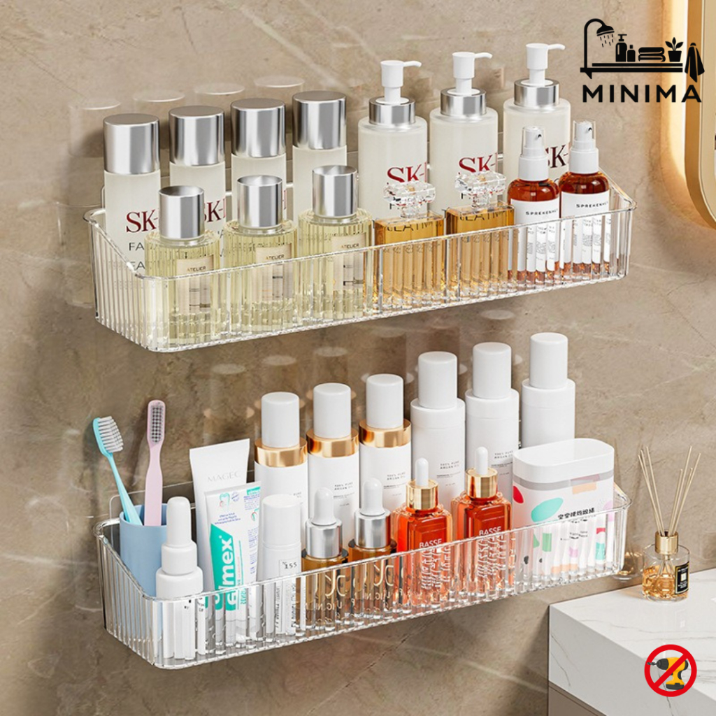 MINIMA Bathroom Kitchen Wall Shelf Rack Shampoo No Drill Storage Rak ...