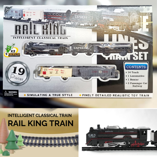 Electric Classic Rail King Train Toy Set for Kids Battery Operated ...