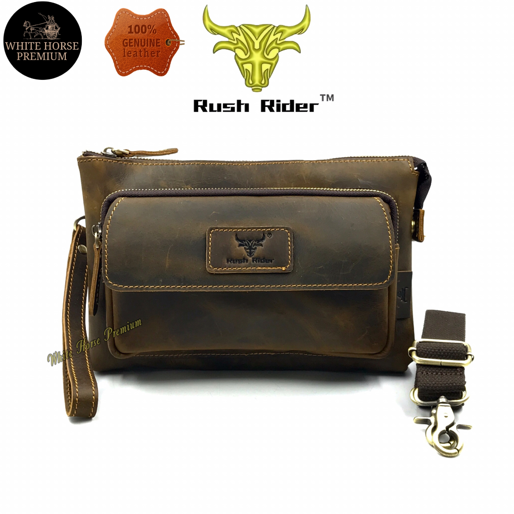 Rush Rider Clutch Bag Men Leather Hand Carry Bag 2 Way Use Sling Bag ...