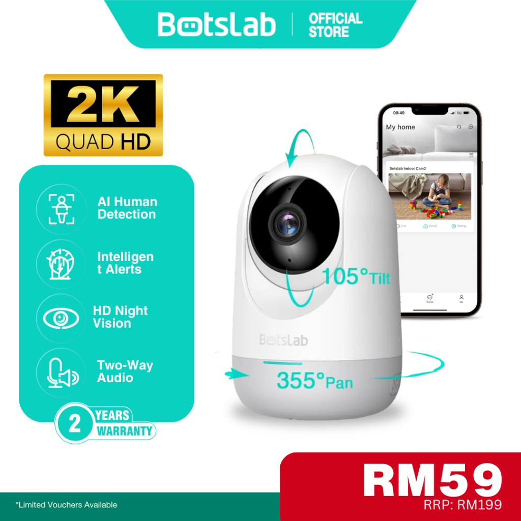 Botslab C211 Indoor Wifi CCTV 2K Pan Tilt Camera Security Camera AI ...