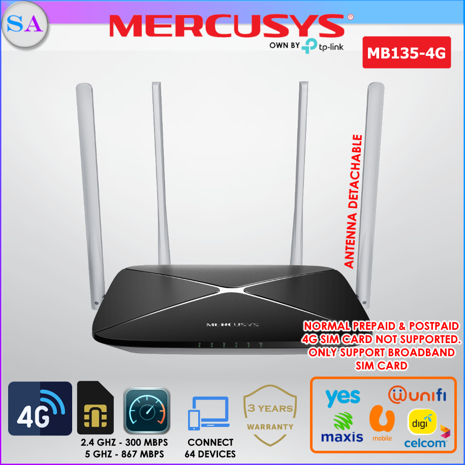 MERCUSYS MB135-4G AC1200 Wireless Dual Band 4G LTE Router B28 Modem ...