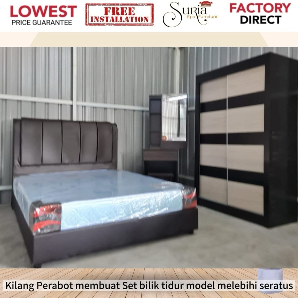[SIAP PASANG]Bedroom Set (4' x 6'Wardrobe+Divan Bed+Dressing Table ...