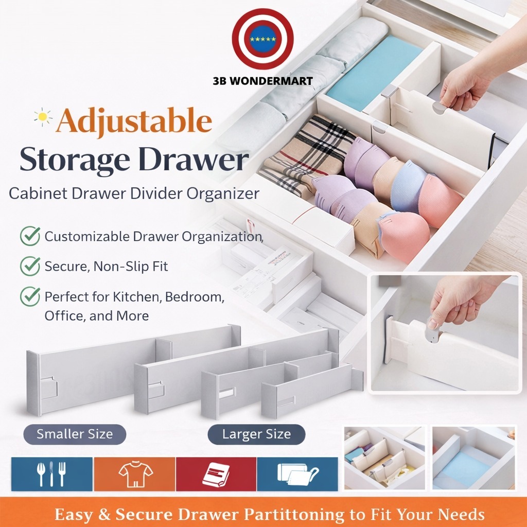 Adjustable Storage Drawer Cabinet Drawer Divider Organizer Retractable ...