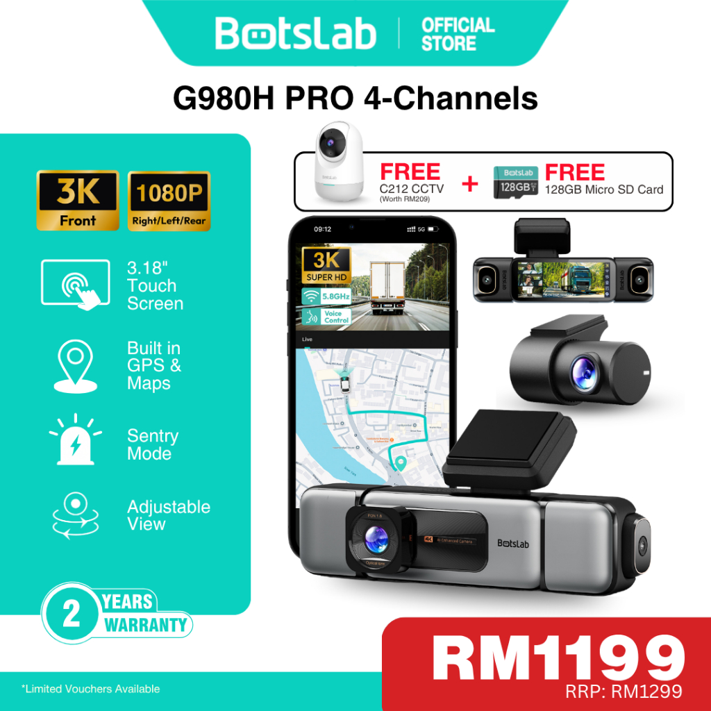 (NEW) Botslab G980H 4 Channels Dashcam Wifi Camera 3K HD1080P Front ...