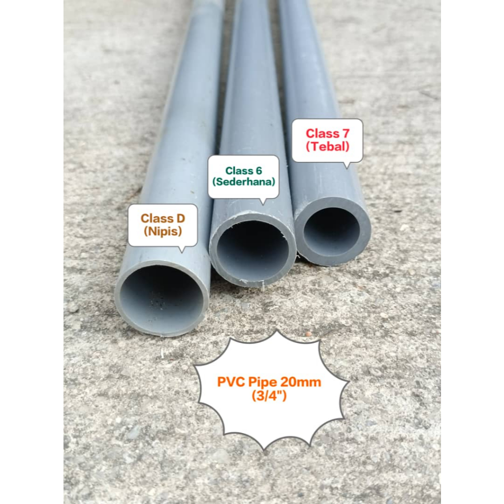 20mm Bina Plastic Pvc Pipe Class D Class 6 Class 7 Pipe Paip Kelabu 3/4 ...