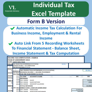 VL Tax Computation Excel Template Form B Financial Stmt & Bookeeping ...