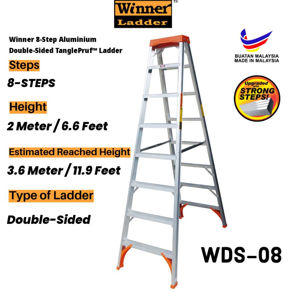 Winner Ladder 8-Step Aluminium Double-Sided TanglePruf™ Ladder 150Kg ...