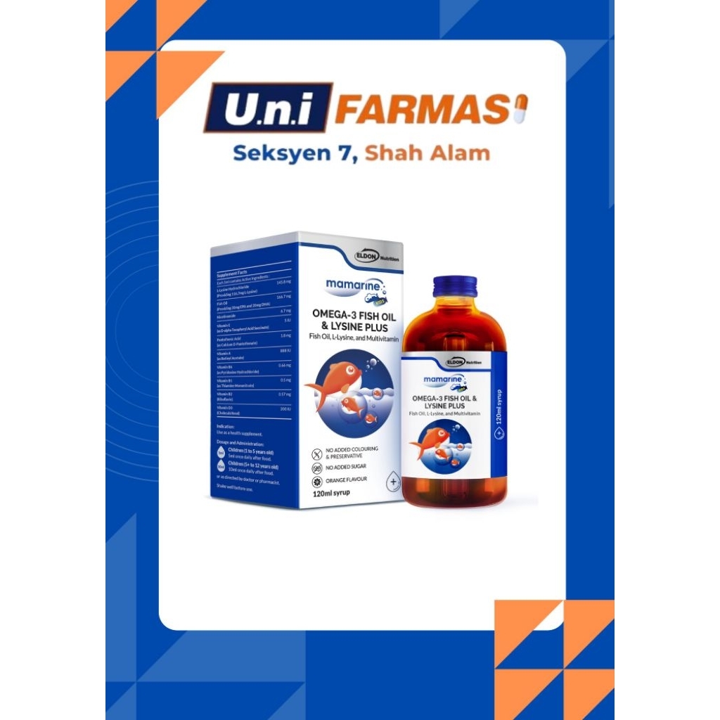 MAMARINE OMEGA -3 FISH OIL & LYSINE PLUS SYRUP 120Ml | Shopee Malaysia