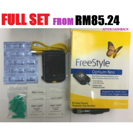 [FULL SET]-Freestyle Optium Neo Glucose+Ketone Meter+10 Glucose strips+ ...