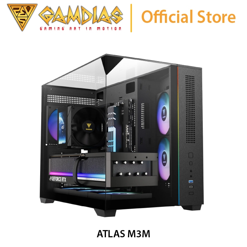 Gamdias ATLAS M3M Micro-ATX Gaming Case | Panoramic Tempered Glass | 3x ...