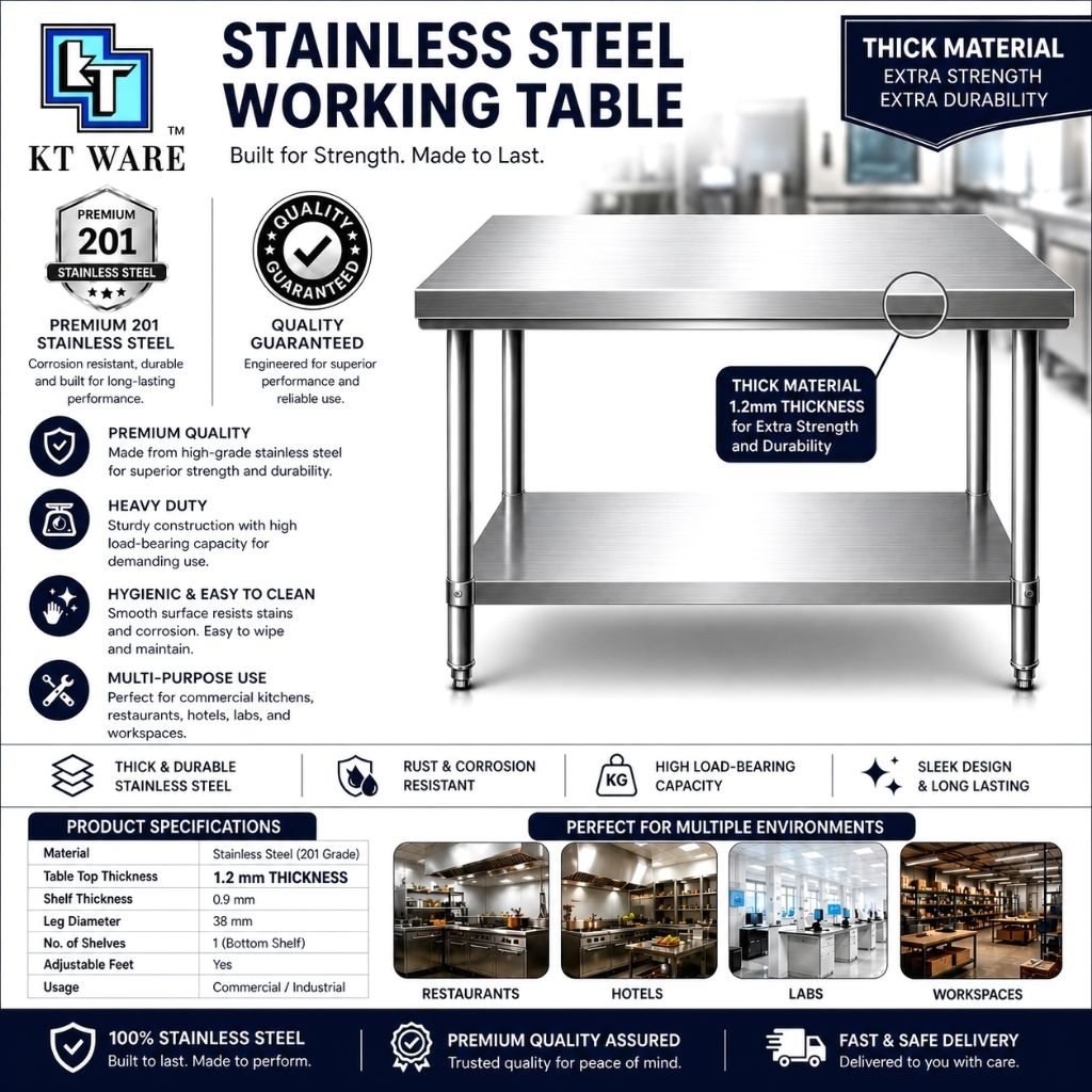 KT WARE 2 Tier Stainless Steel Kitchen Working Table Storage Rack Heavy ...
