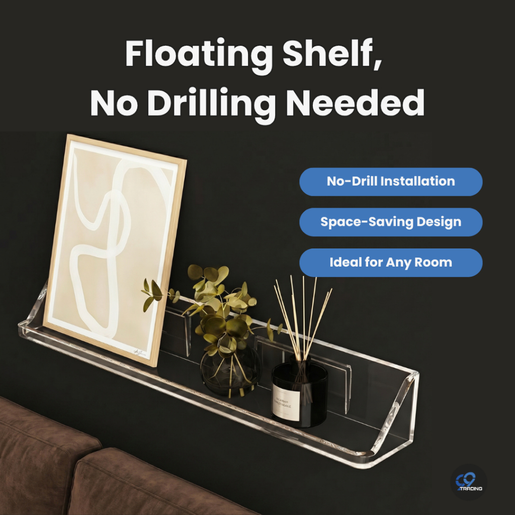 [Ready Stock !!!] Wall-Mounted Transparent Acrylic Shelf – No-Drill ...