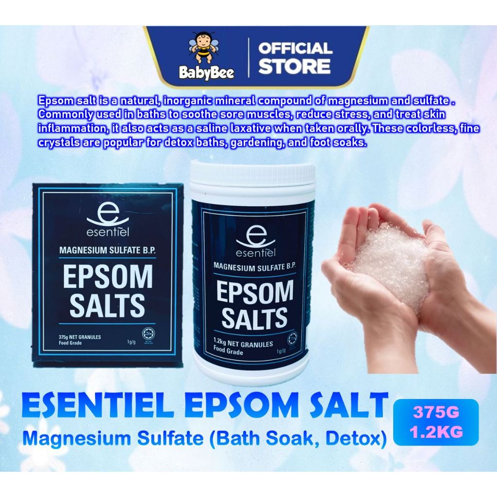Esentiel Epsom Salt Magnesium Sulfate Bath Soak Detox - 375g / 1.2kg ...