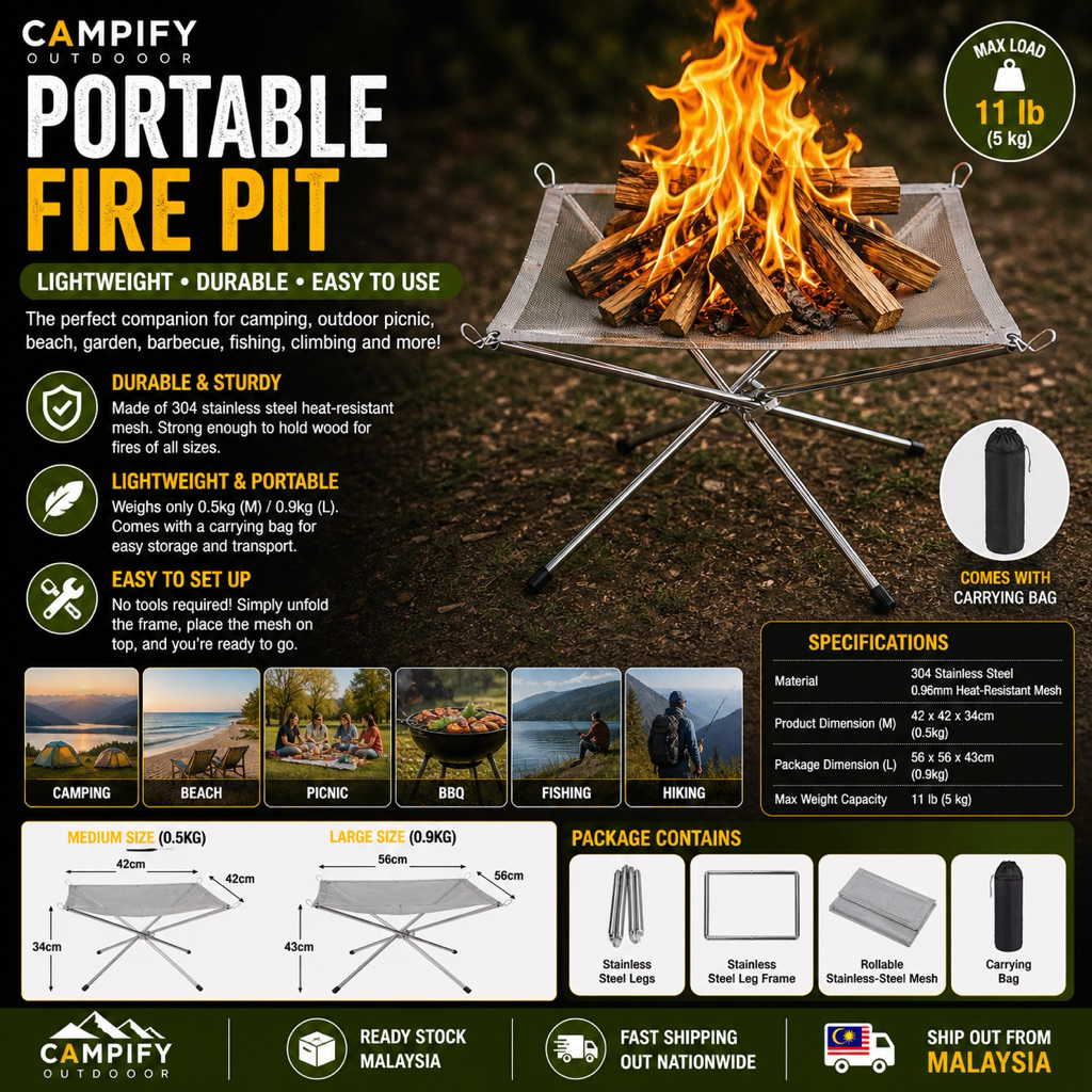Folding Stainless Steel Portable Fire Pit for Camping Outdoor Picnic ...