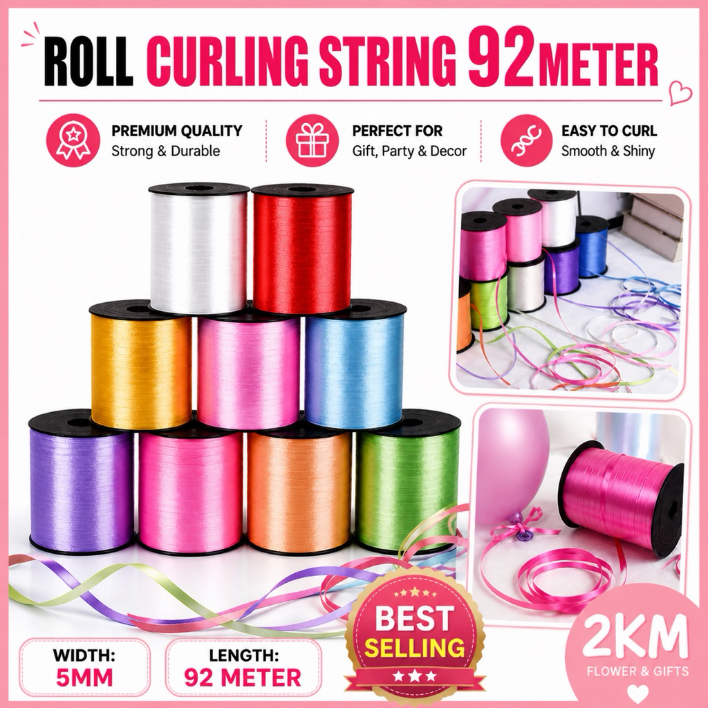 (92M) ROLL CURLING STRING Ribbon Reben Riben Gift Satin Organza Flower ...