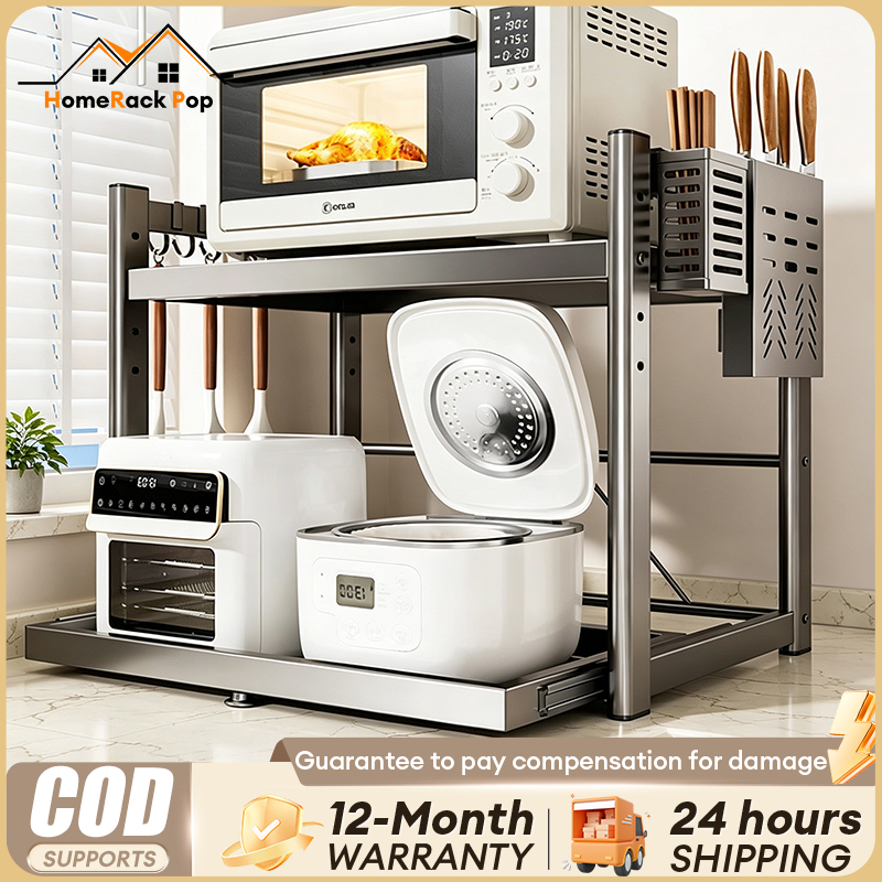 Multifunction Microwave Storage Rack Pull-out Rice Cooker Rack Rak ...