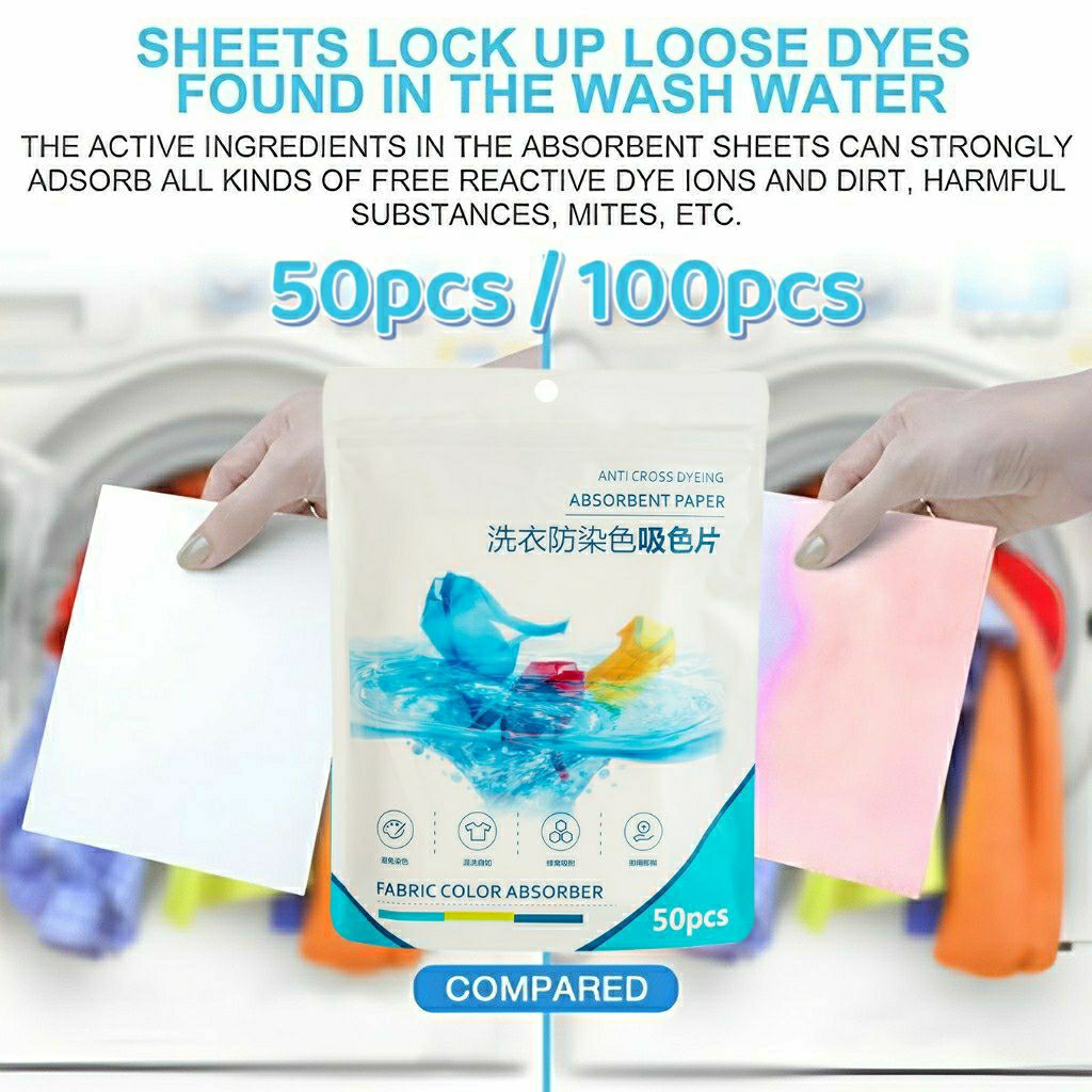 100pcs Anti Dye Paper Color Absorb Sheet Fabric Colour Absorb Washing ...