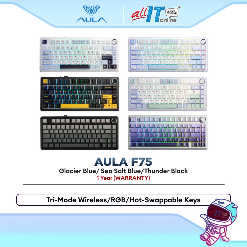AULA F75 Wireless Mechanical Gaming Keyboard 75% Layout with RGB Tri ...
