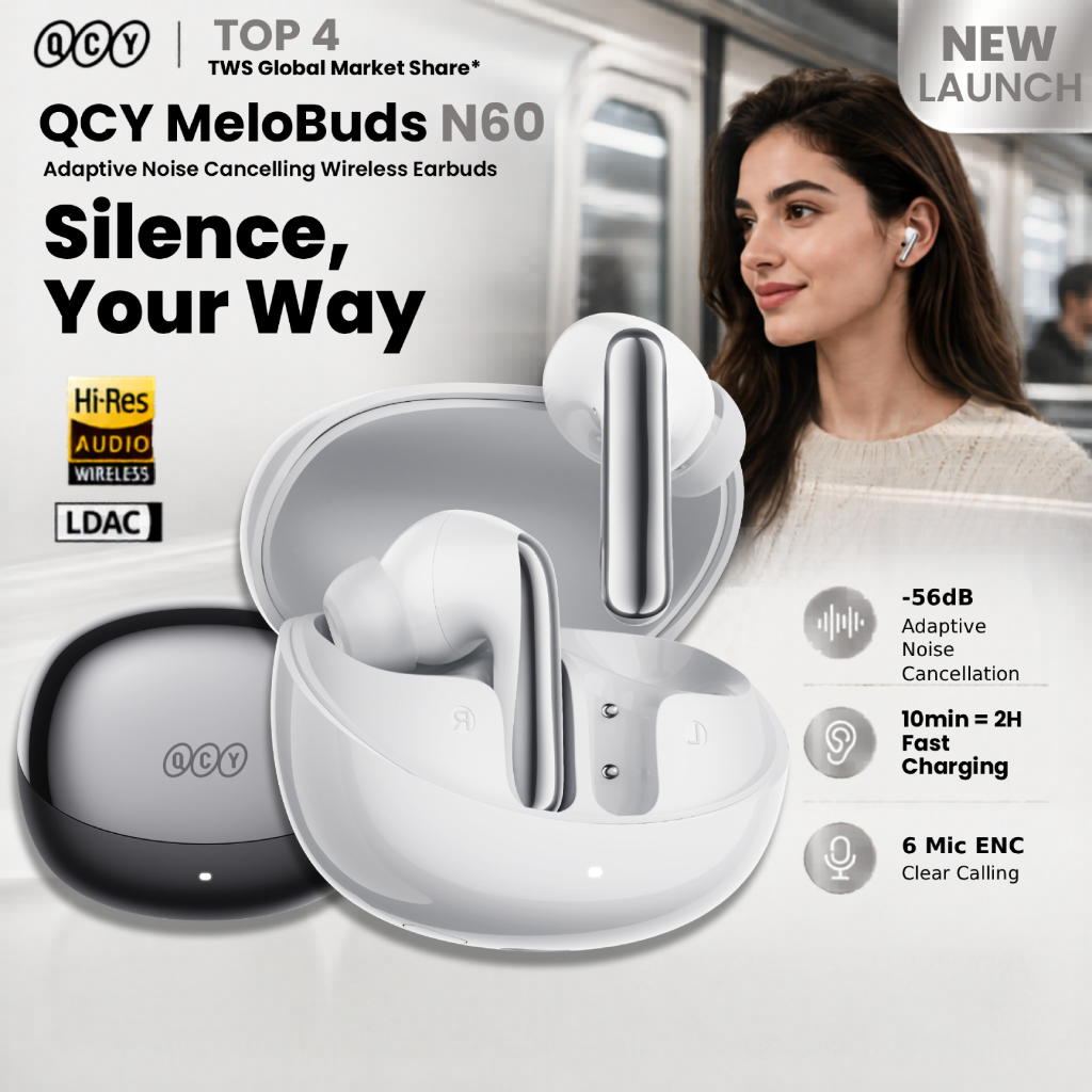 QCY MeloBuds N60 HT19 TWS Earbuds ANC 56dB 6 Mics LDAC Hi-Res Bluetooth ...