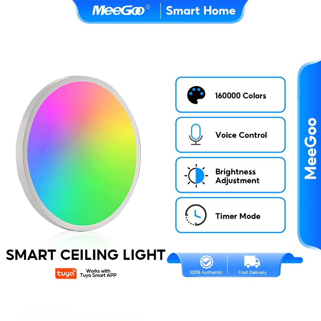 MeeGoo Smart Ceiling Light RGBCW Dimmable Panel Light 24W Voice Control ...