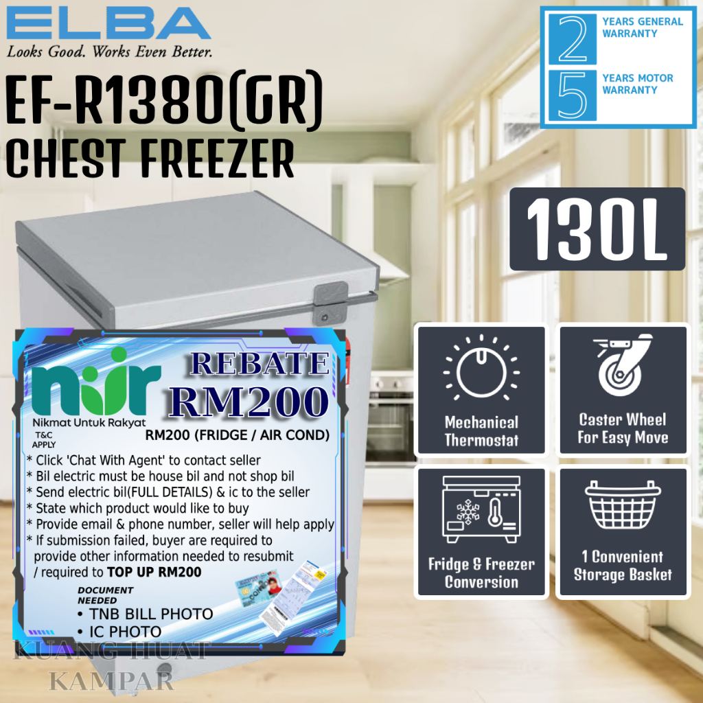 ELBA 130L CHEST FREEZER EF-R1380(GR) / EF-R1380 // Sharp 110L CHEST ...