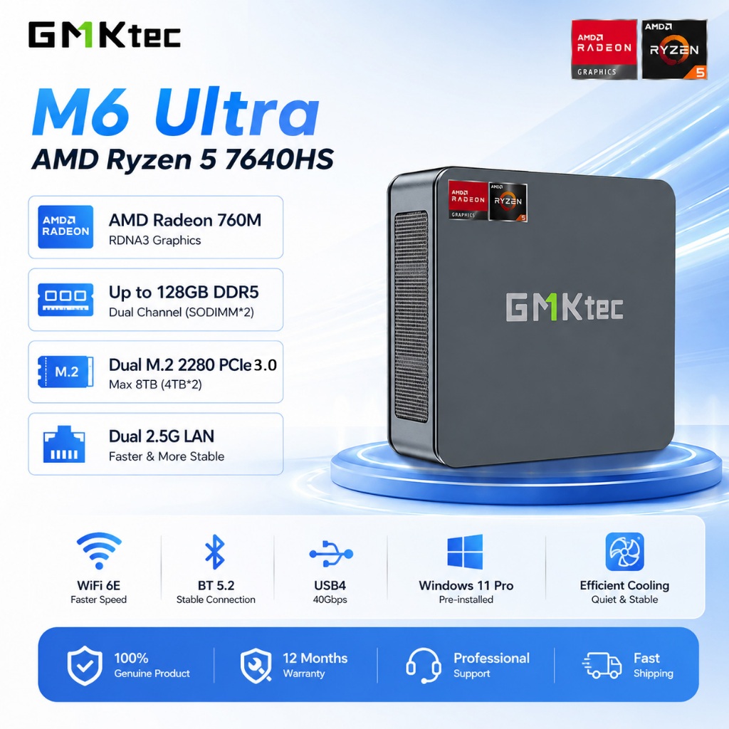 GMK NucBox M6 Ultra MINI PC AMD R5 7640HS AMD Radeon™ 760M DDR5 USB4.0 ...