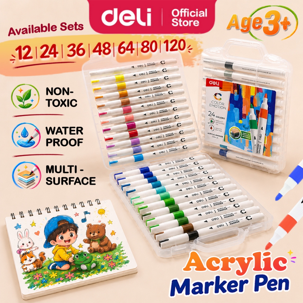 Deli EC191 Color Emotion Acrylic Marker Pen Waterproof Non-Toxic Water ...