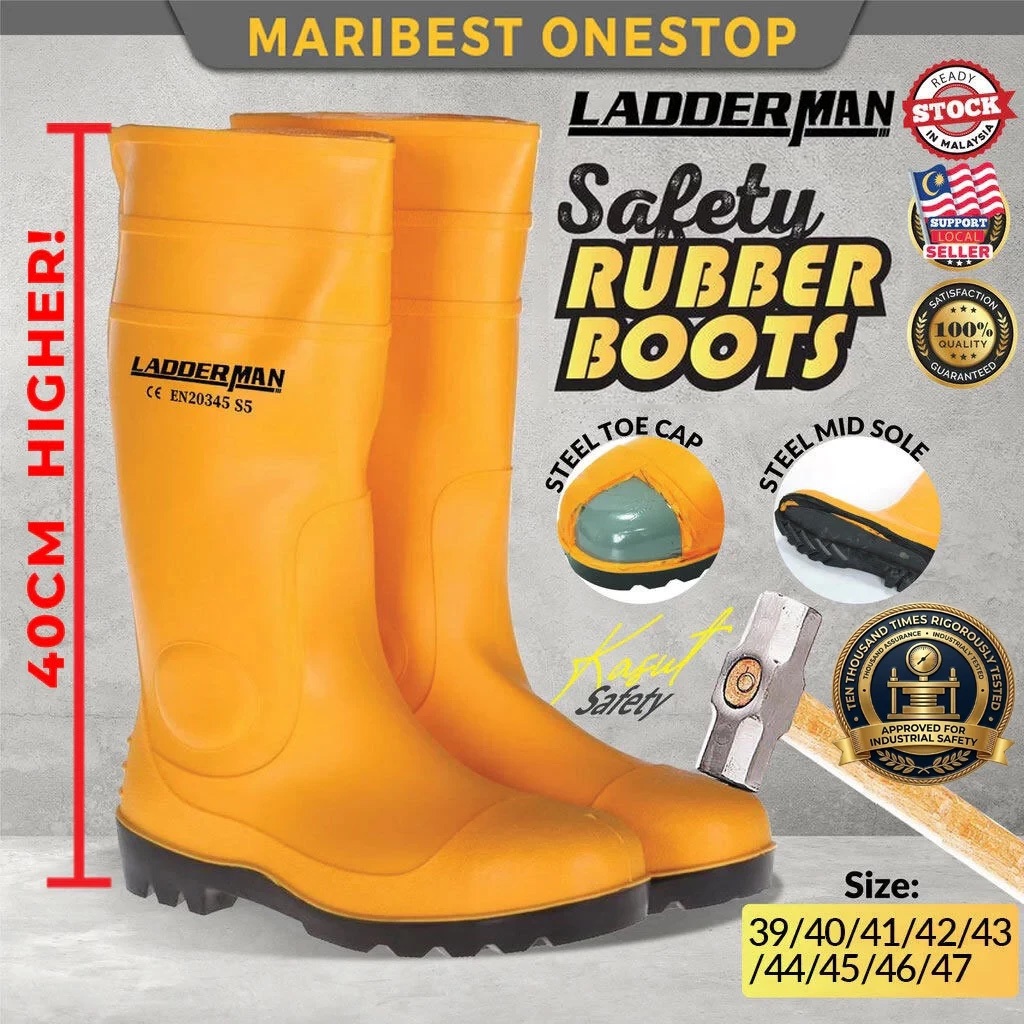 LDM Steel Toe Cap Safety Rubber Boot Yellow Orange Wellington ...