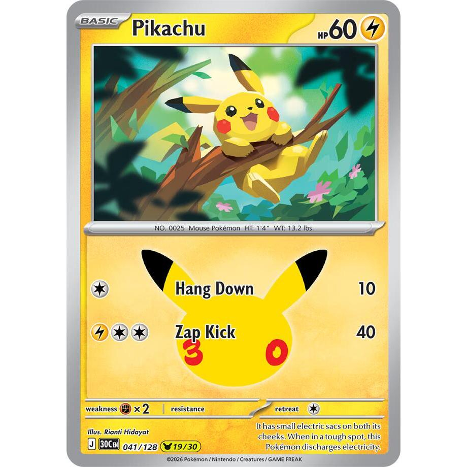 Pokémon TCG - Pikachu - 041/128 - Reverse Holo - 30th Celebration ...