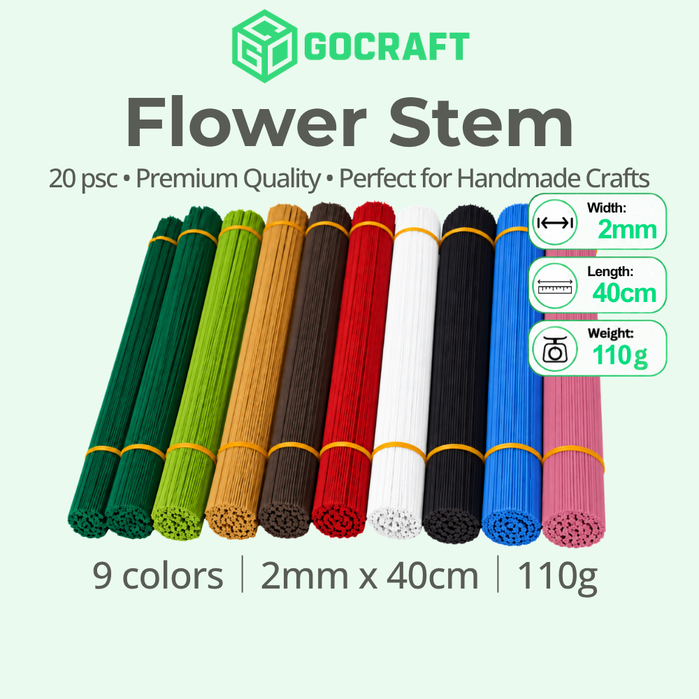 GOCRAFT Flower Stem 2mm x 40cm (20pcs) | 9 Colors Available | Floral ...