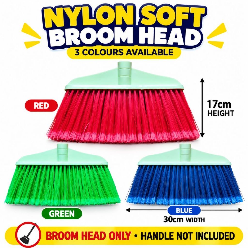 Nylon Soft Broom Head 30cm Kepala Penyapu Lantai Bulu Lembut Red Blue ...