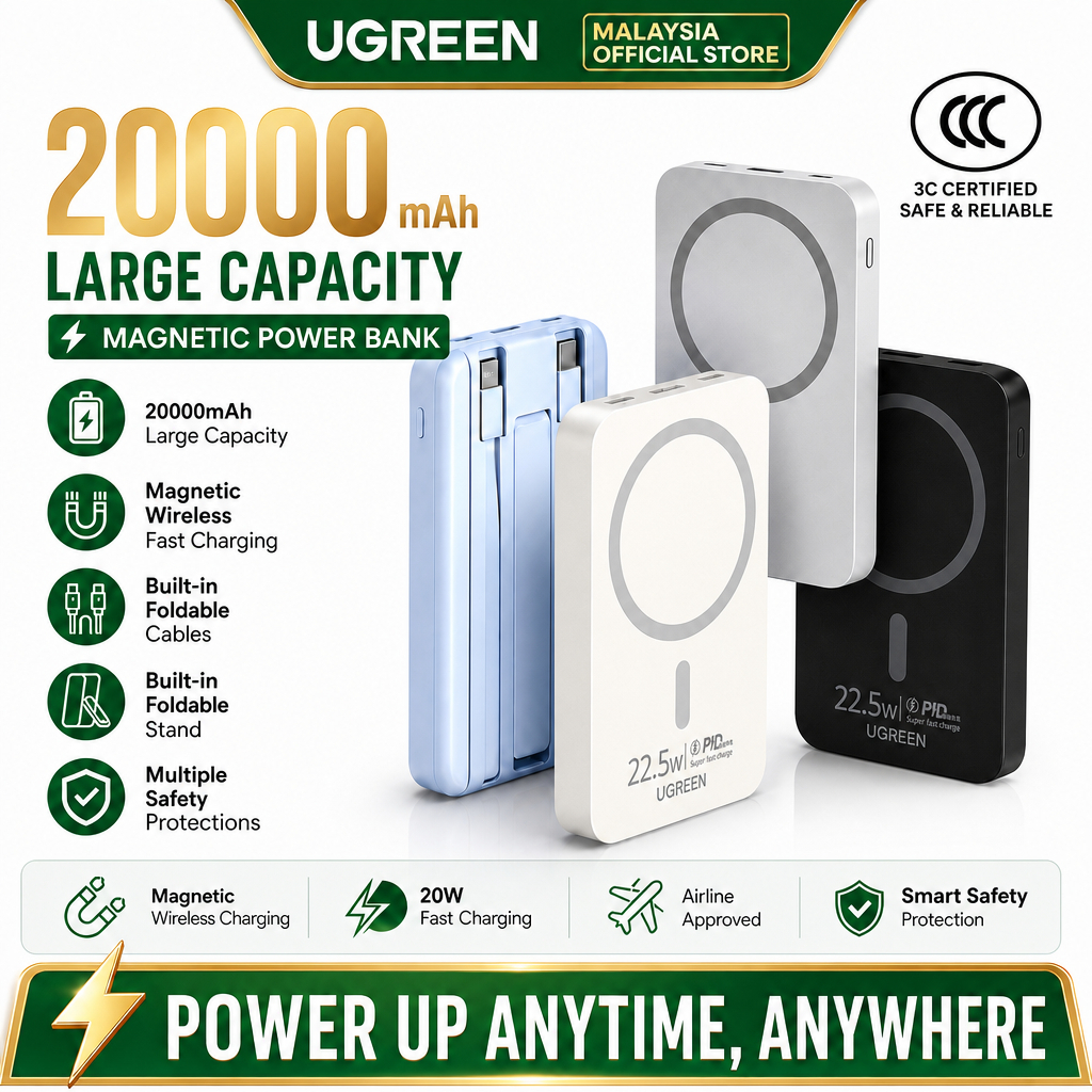 [3C+Qi2 Certified]UGREEN Magnetic PowerBank 20000mAh Wireless Fast ...