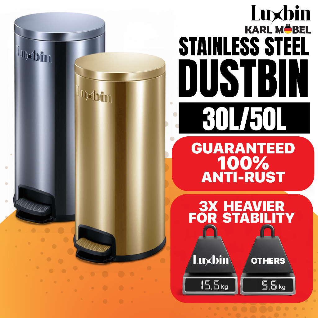 Luxbin™ Tong Sampah Besar Dustbin kitchen 30L Rubbish Bin Garbage Bin ...