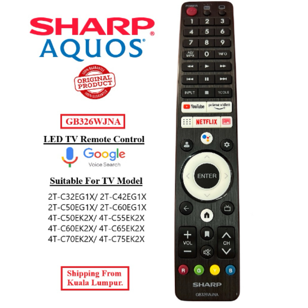 (Ready Stock) ORIGINAL SHARP LED TV Remote Control GB326WJNA With Voice ...