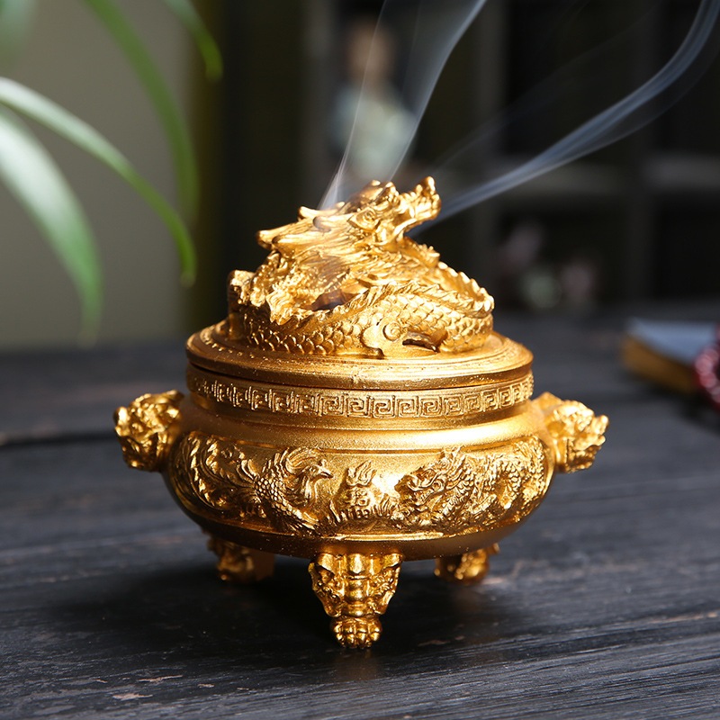 龙凤香炉树脂熏香炉盘香炉檀香香插风水香炉Resin Incense Burner