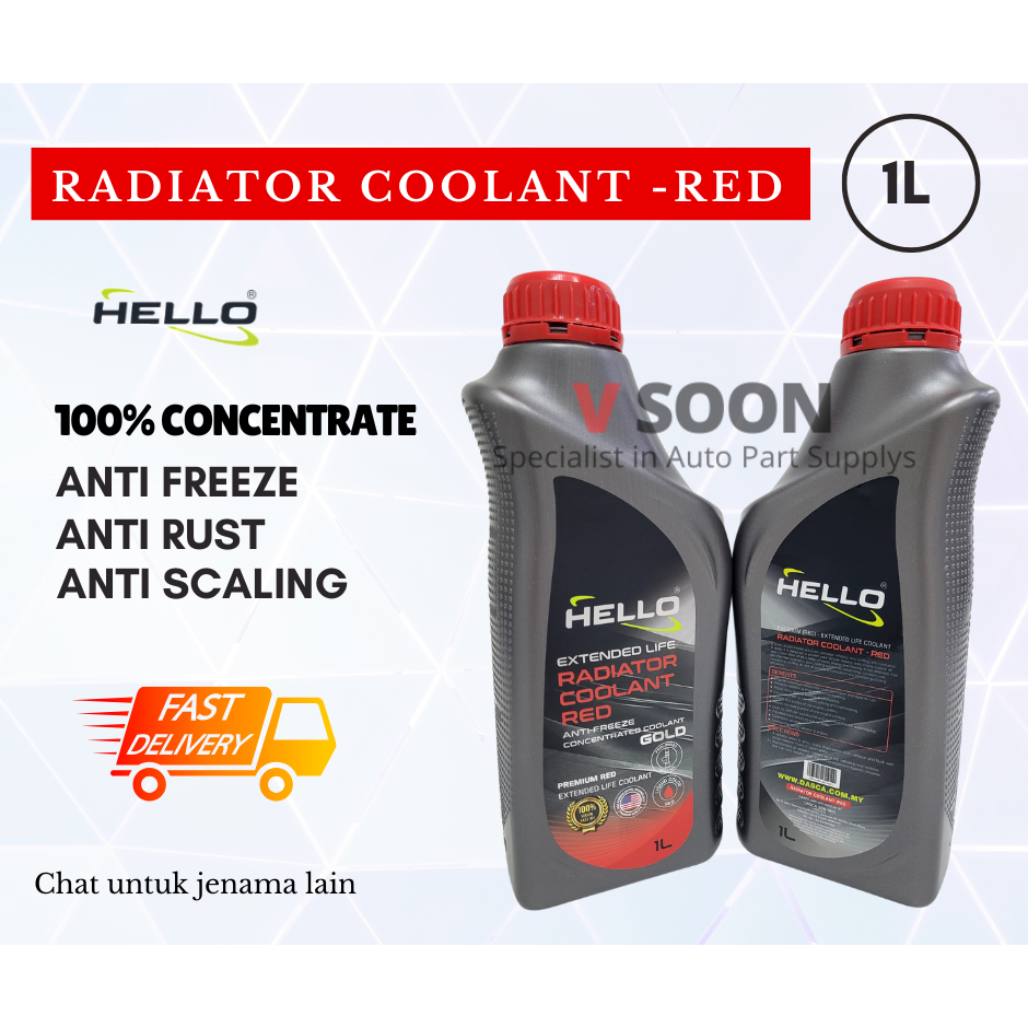 HELLO RADIATOR COOLANT RED ANTI-FREEZE 1L CONCENTRATED COOLANT GOLD ...