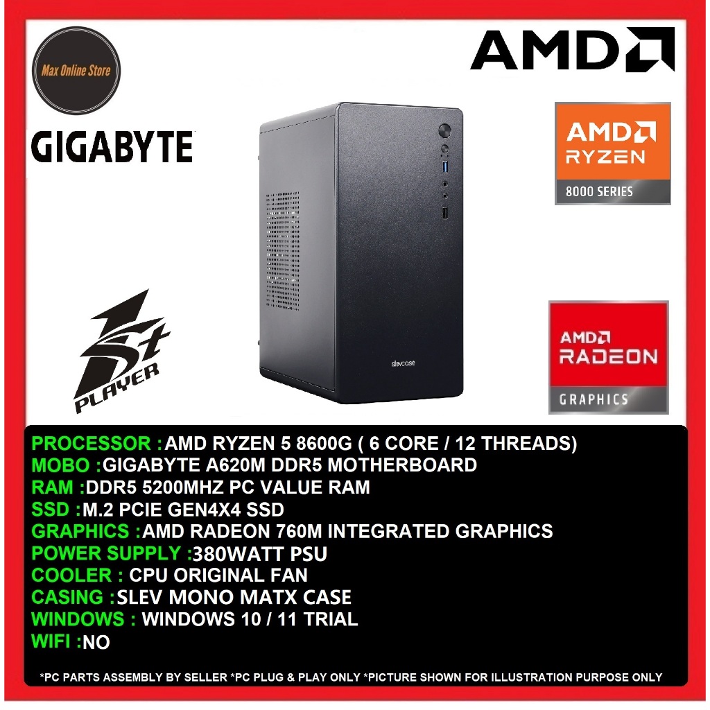 Gaming Office Value PC Desktop AMD RYZEN 5 8600G/ 32GB / 16GB / 1TB ...