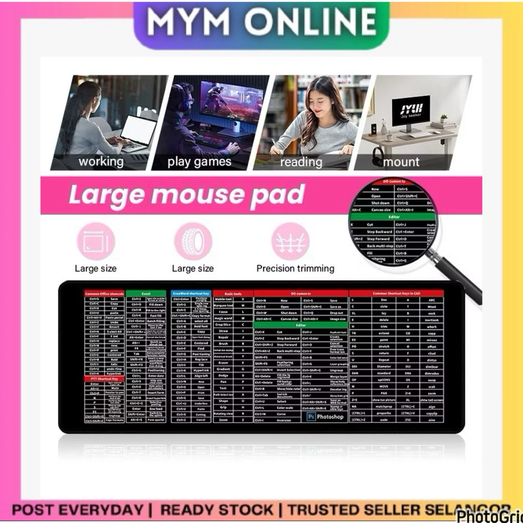 Large Big Mouse Pad Long Gaming Mousepad English Shortcut key | Shopee ...