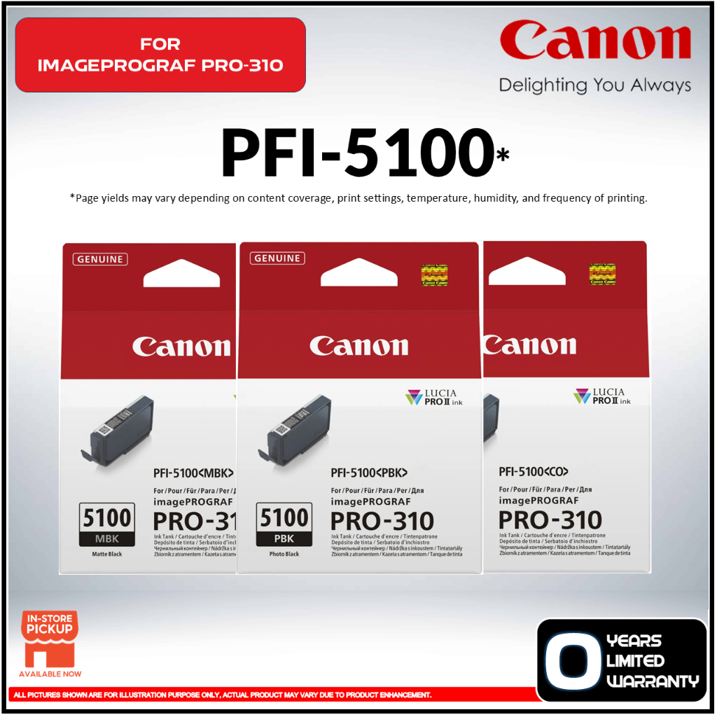 Canon PFI-5100 Ink Cartridges - Genuine Replacement For ImagePROGRAF ...