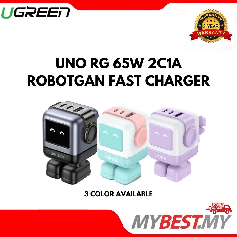 UGREEN UNO RG 65W 2C1A ROBOTGAN FAST CHARGER (GREY/PURPLE/GREEN) - UG ...